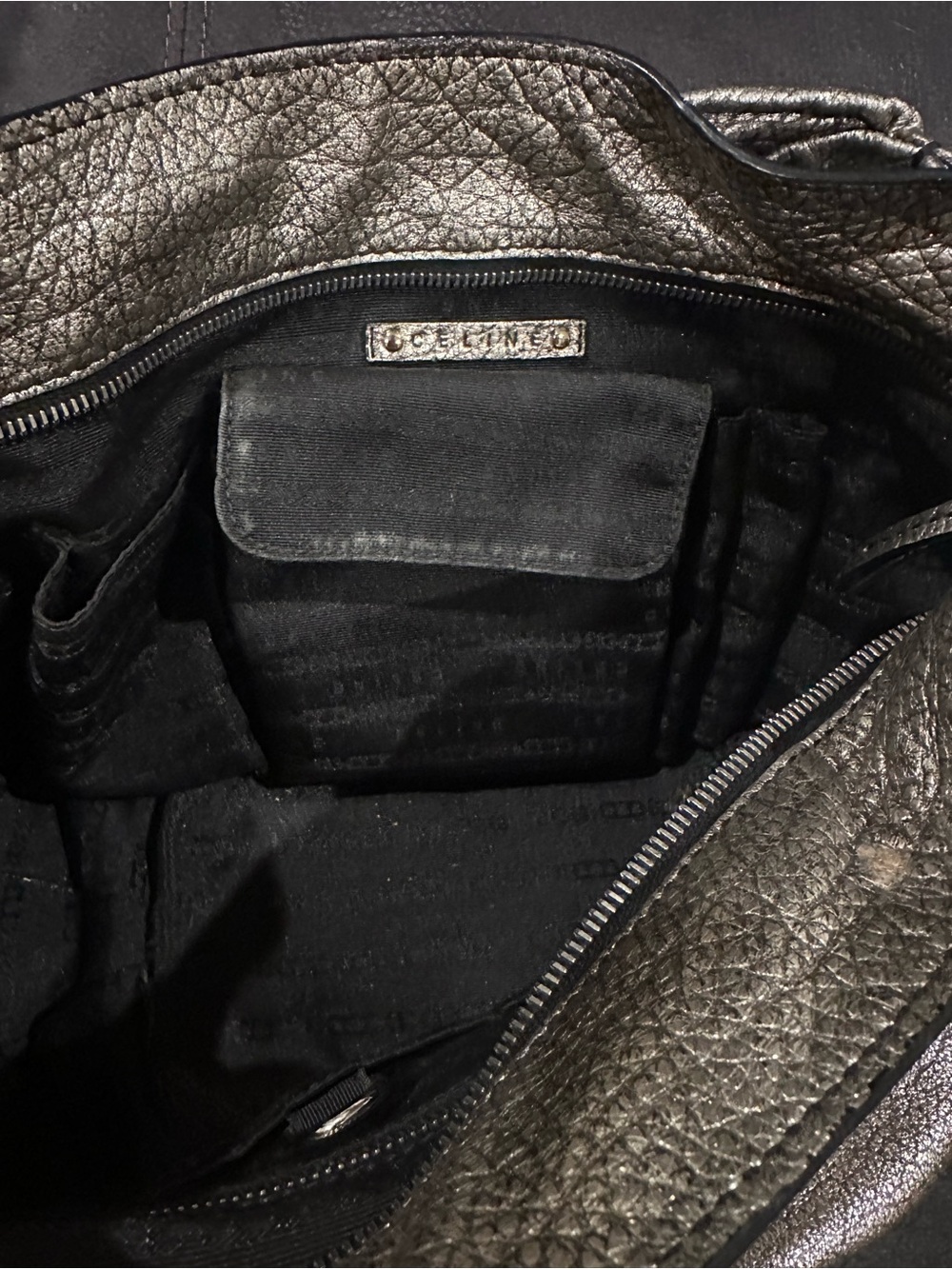 Celine Metallic Pewter Pebbled Leather Shoulder Bag - Picture 4 of 5